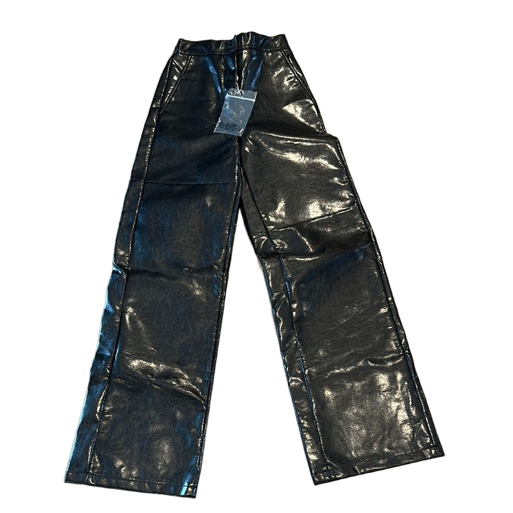 Maison Martin Margiela MM6 Black Highwaisted Vegan Leather Tunnel Pants